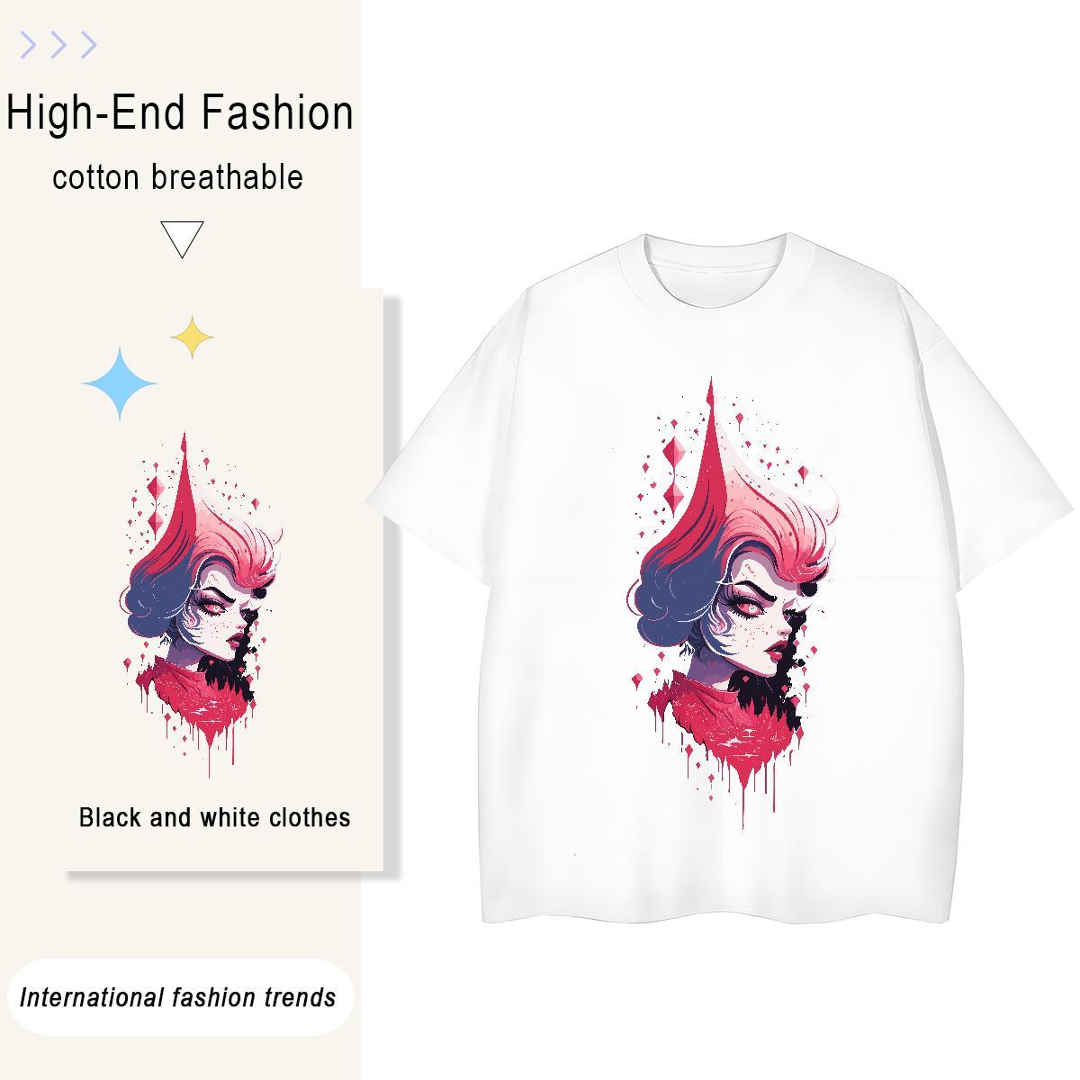 Loose fit Tshirt for Man Woman 100% Cotton 230g painting Spring Summer T Shirts Women Crew Neck Breathable Plus Size Cartoon Clothes