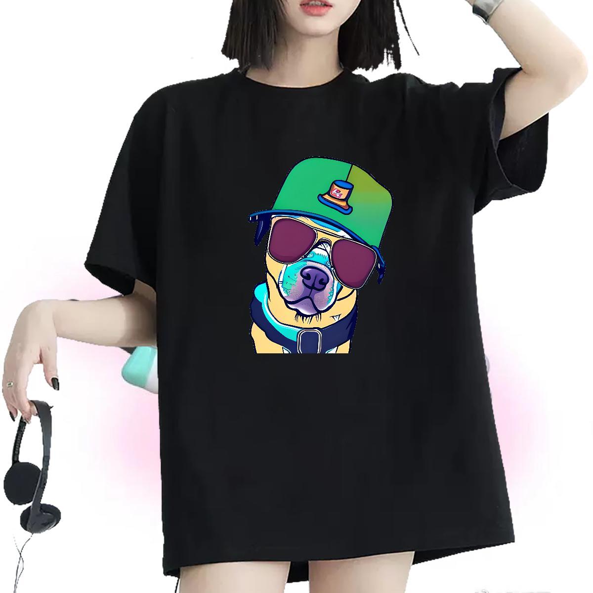 Fashion Casual T-Shirts for Women O Neck Short Sleeves 100% Cotton 230g Couples T Shirts Anime Print dog Hip Hop Street High quality Clothings