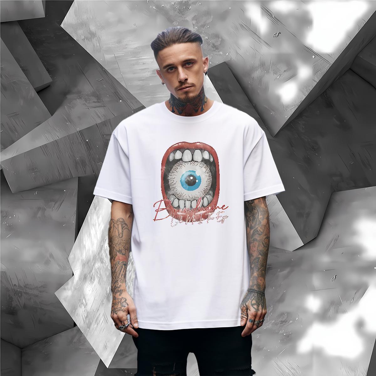 Unisex mouth Men T Shirts Street Couples T Shirts 230g Cotton Stylist Short Sleeve Soft White Plus Size Tee Shirt