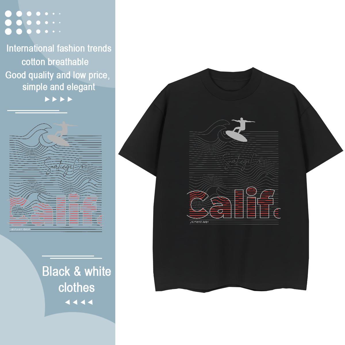 Female Lady T shirt 230g 100% Cotton painting Casual Beach T Shirt For Woman O Neck Short Sleeves Black Oversized Tees Shirts