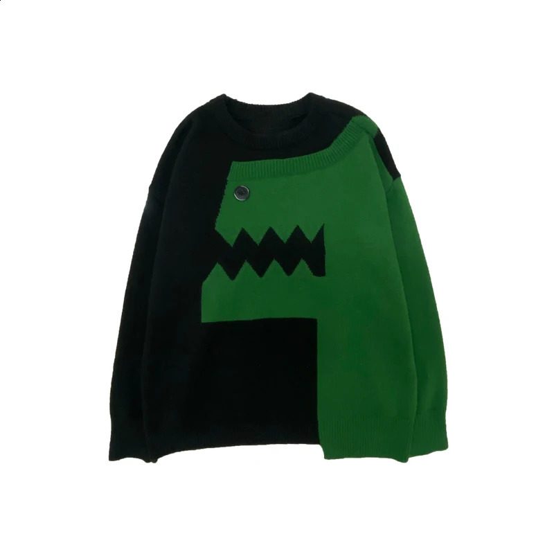Autumn Winter Mens Knitted Sweater Cartoon Dinosaur Pullovers Oversized Jumpers Women Hip Hop Knitwear Vintage Sweaters E111 240821