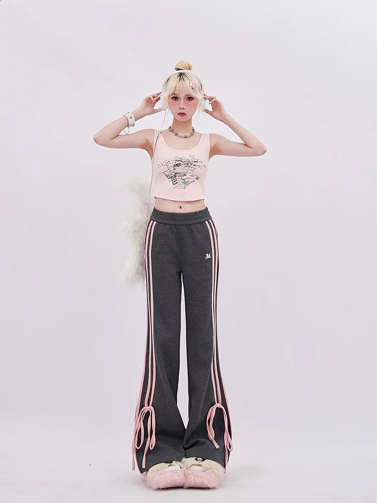 Women Korean Fashion 2000s Aesthetic Sporty Sweat Flare Pants Pantalones Long Trousers Joggers Y2k Kpop Vintage Chic Cute Core 240821