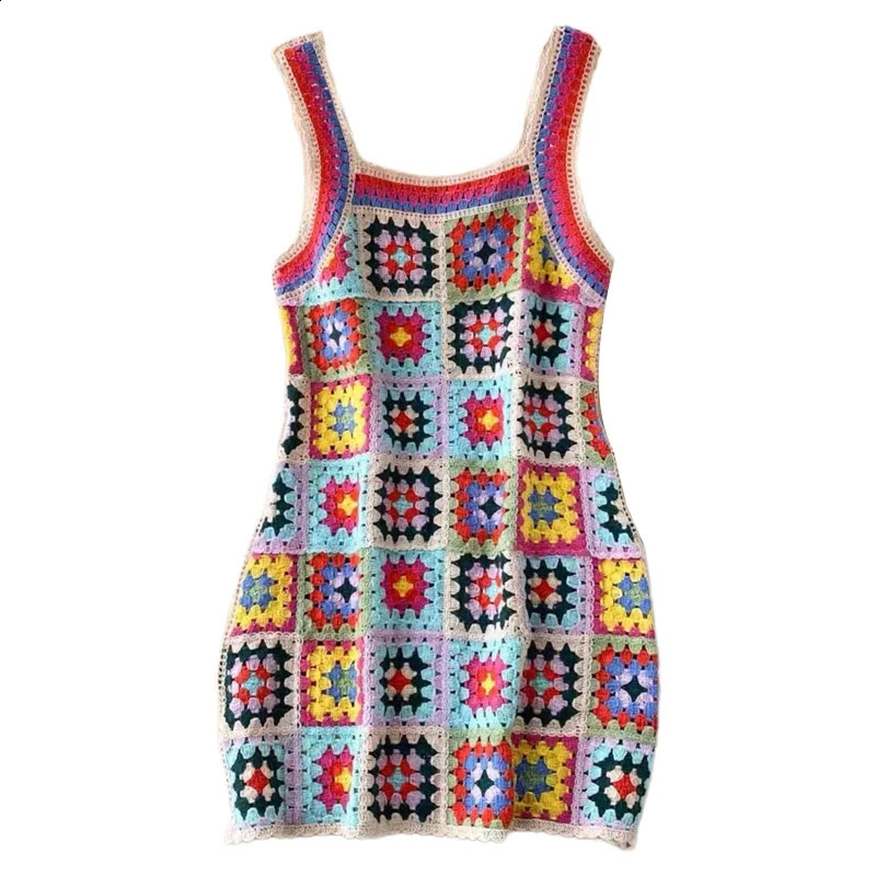 Summer Beach Skirt Bikini Crochet Flower Short Skirt Sleeveless Sling Dress H7EF 240821