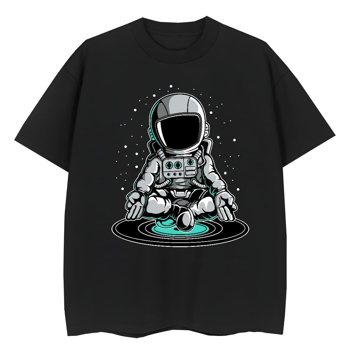 Comfortable Women Tshirts 100% Cotton 230g cosmonaut Summer Casual T Shirt For Woman Breathable Crew Neck Black Oversized Tops Tees