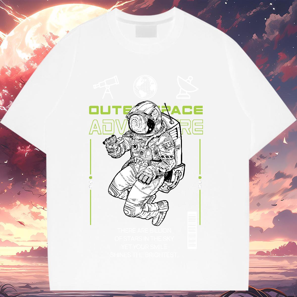 Soft Couples T Shirts 230g Pure Cotton cosmonaut High Street Hip Hop T Shirt For Woman Crew Neck Breathable Oversized L-4XL Tops Tees