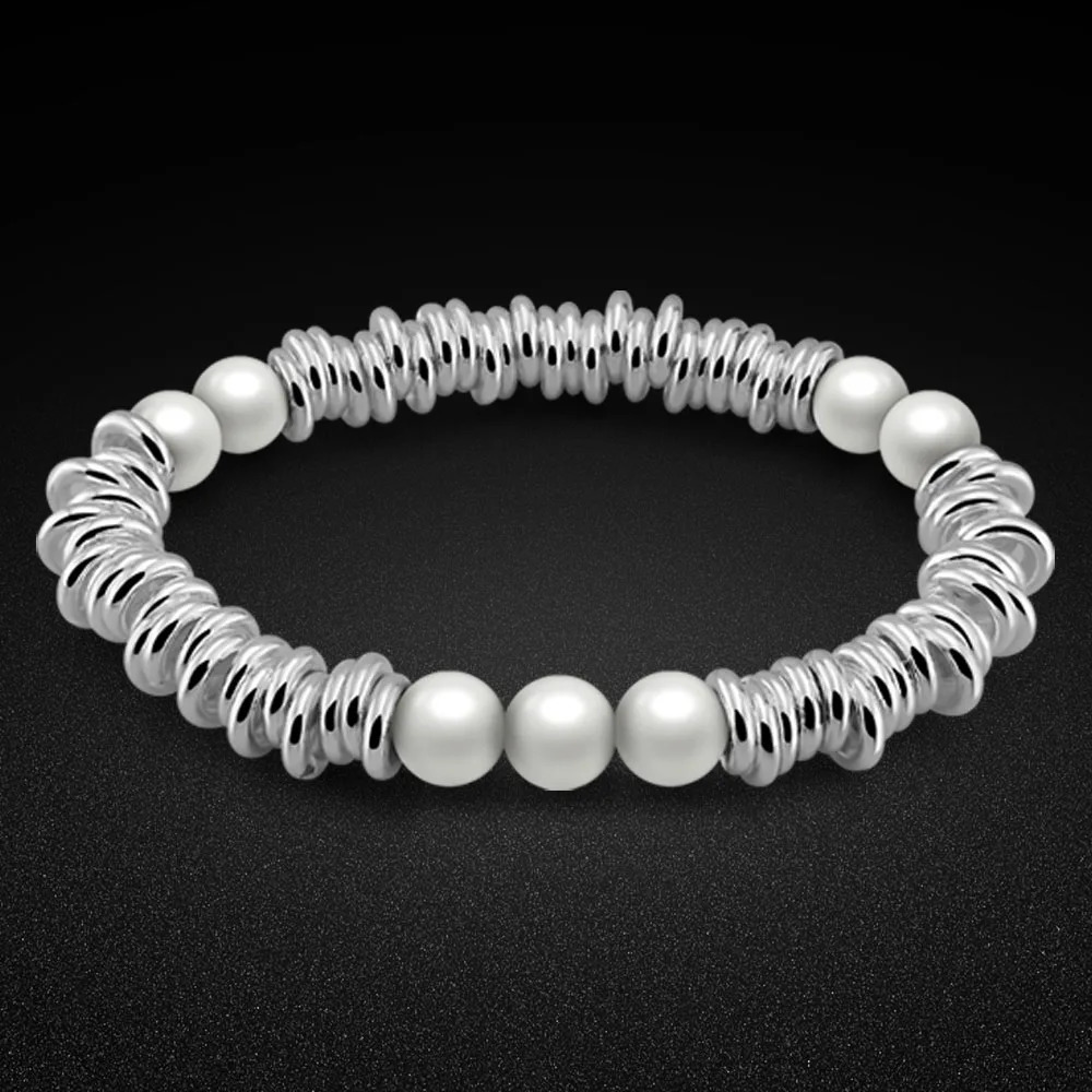Fashion 925 Sterling Silver Pearl Multilayer Loop Bracelet Bangle for Women Versatile Elegance Geometric Party Jewelry Single 240812