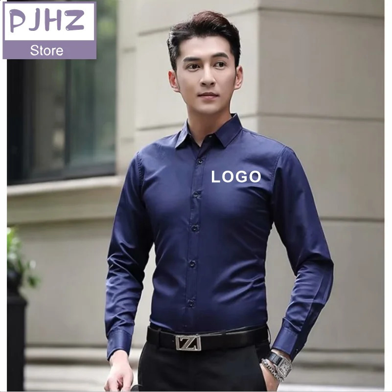 Mens Long Sleeve Business Shirt Quick Dry Breathable Work Shirt Custom Degisn Company Print Embroidery 240822