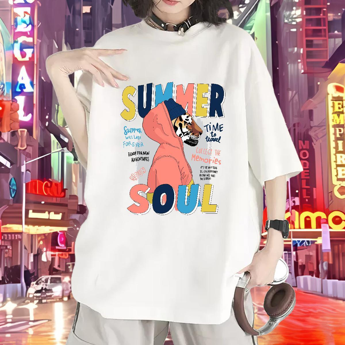 2024 DIY T Shirts Women Round Neck Short Sleeve 100% Cotton 230g Tshirt for Man Woman Custom Cartoon tiger Casual 5A Clothes Shirt