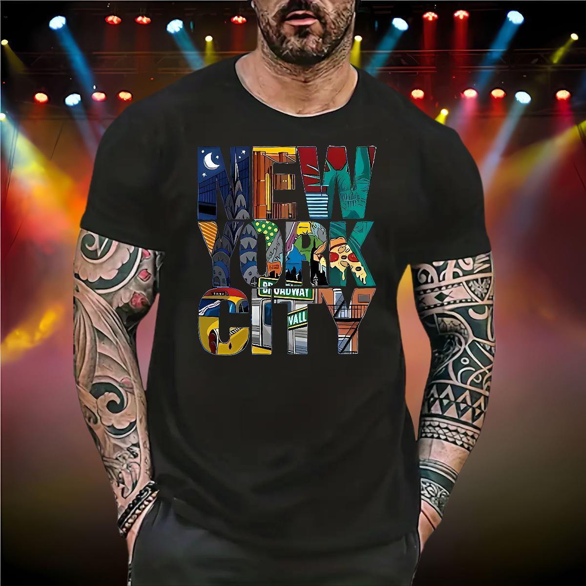Cool New York T Shirts Men Sport Mens Tshirts 100% Cotton 230g Factory Direct Crew Neck Cartoon Printing L-4XL Tops
