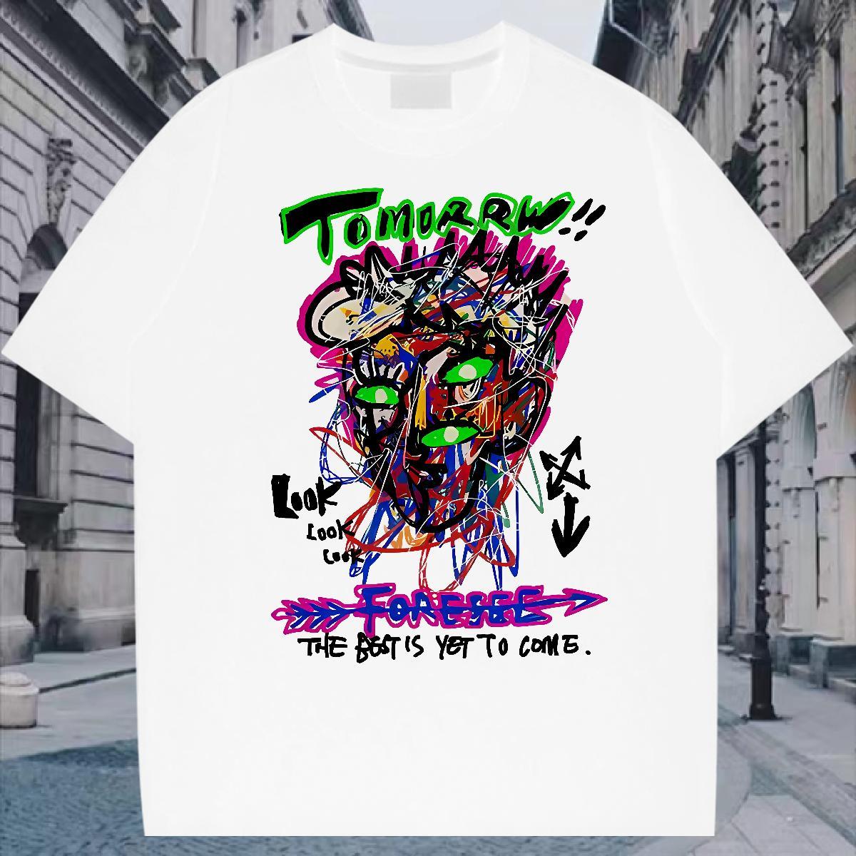 2024 Summer Men Clothes T-Shirt 230g 100% Cotton Summer Casual tomorrw Short Sleeve O-Neck T-Shirts for Men High Quality Black White Tees Shirts