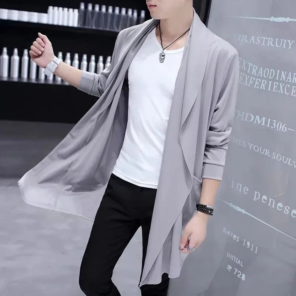 Autumn Men Fashion Korean Style Long Trench Coat Hooded Cloak Men Punk Hip Hop Cardigan Casual Streetwear Cape 240822
