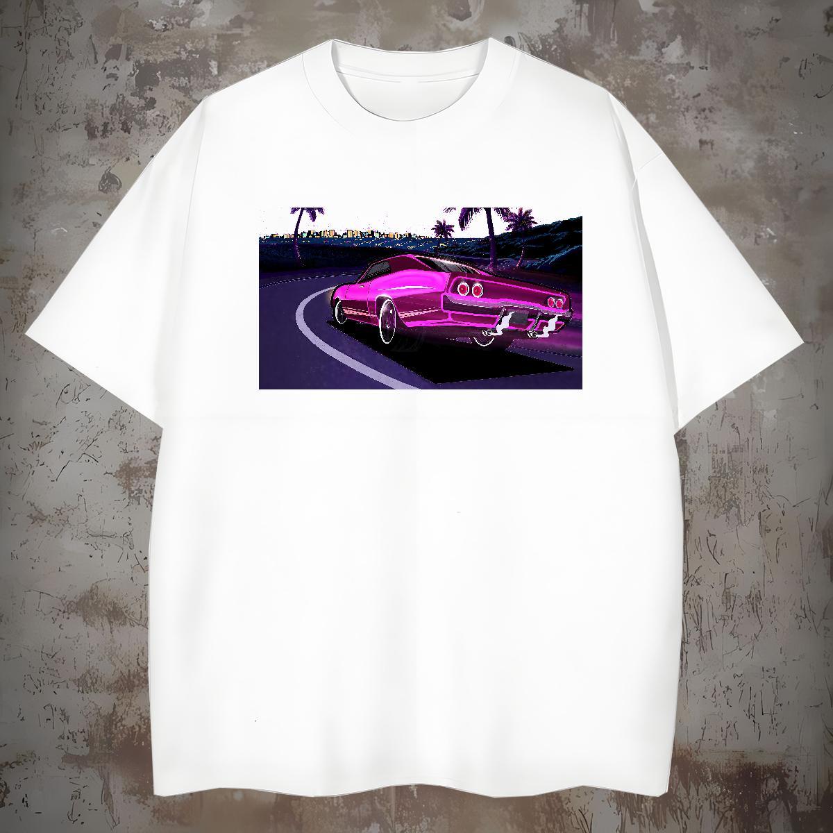 TOP Quality car T-Shirts Beach Tshirts 100% Cotton 230g 2024 Breathable Crew Neck Graphic Tees