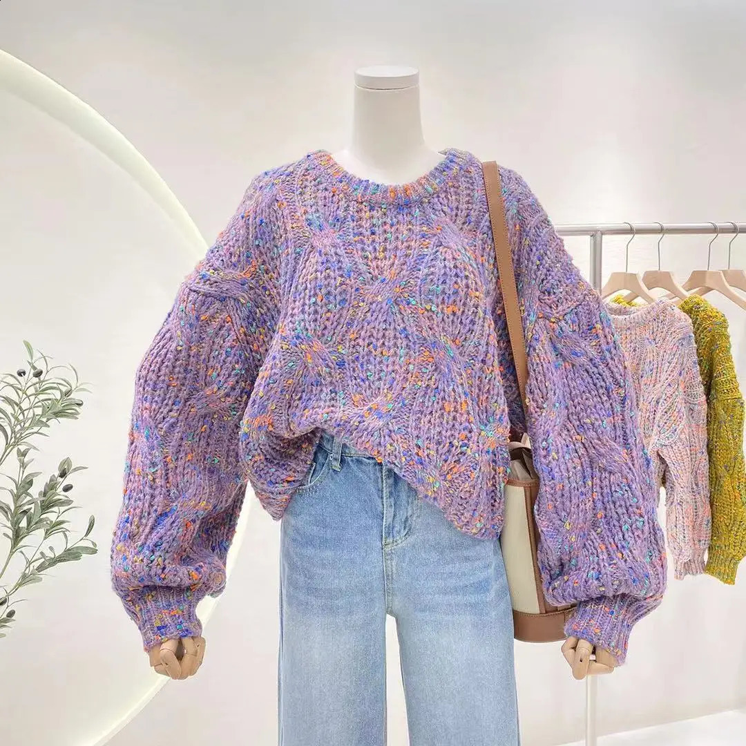 Chunky Knit Sweater Multicolor Thick Woolen Cable-knit Pullover Jumper for Women Autumn Winter Korean Fashion Outfit 240814