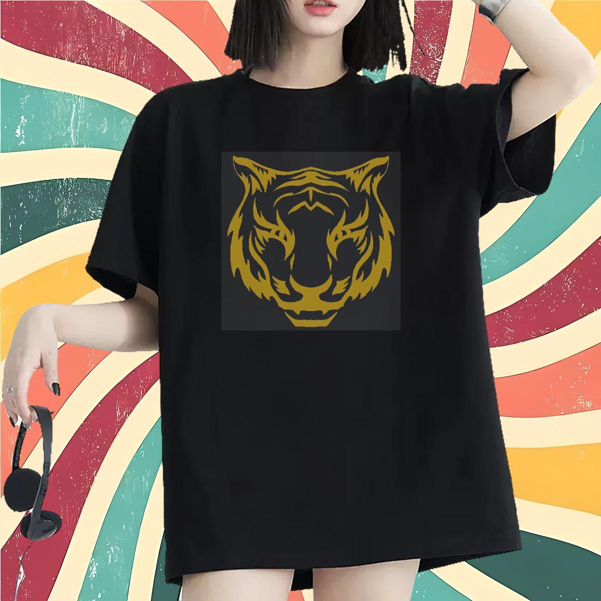 New Arrival Woman T Shirts Crew Neck Breathable 230g Cotton Lady T shirt Cartoon Anime tiger Casual Sport High quality Tshirts