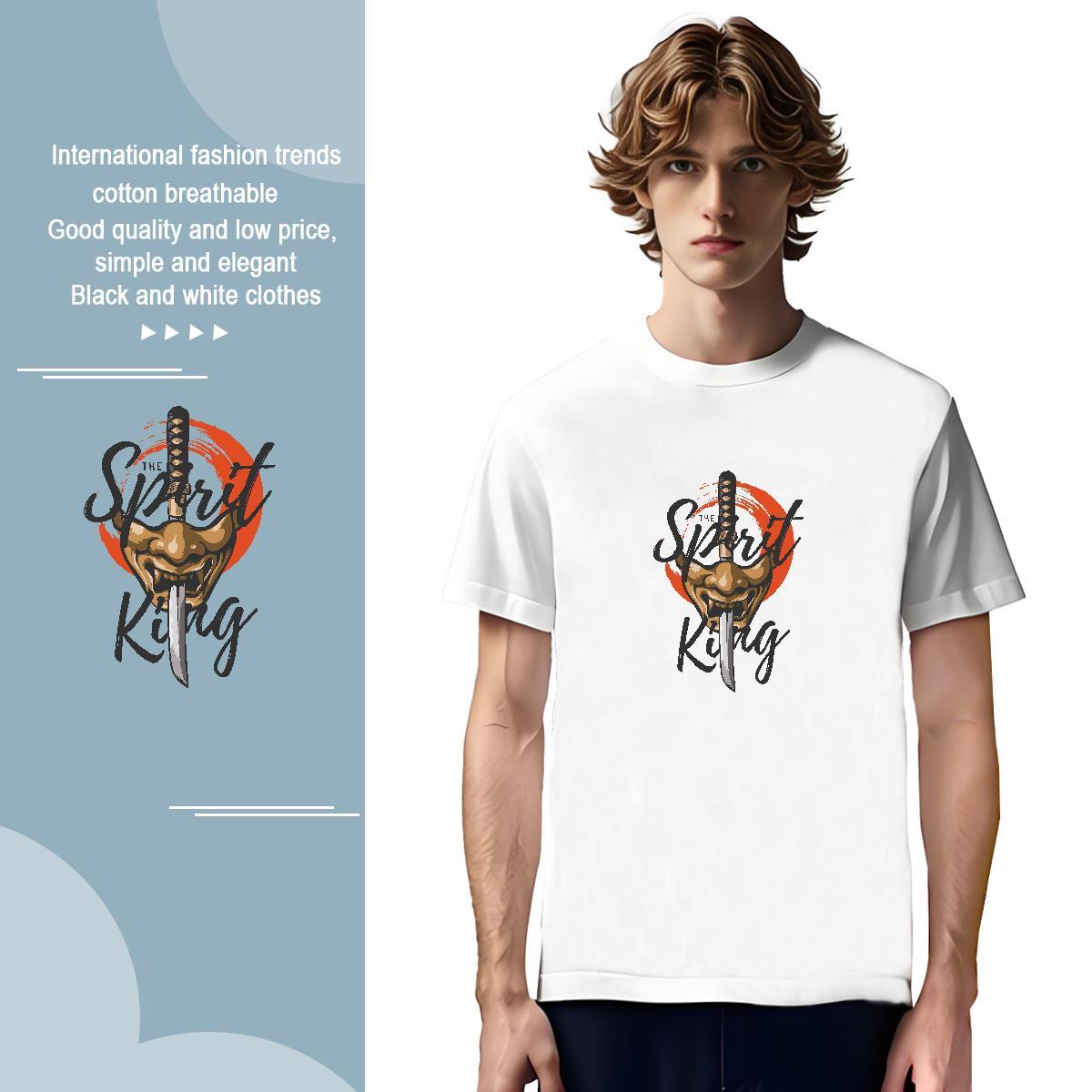 Unisex Half of the face T-Shirts for Men Casual Beach Men Tops Tees 230g Pure Cotton Casual New Short Sleeve O-Neck Skull Clothes