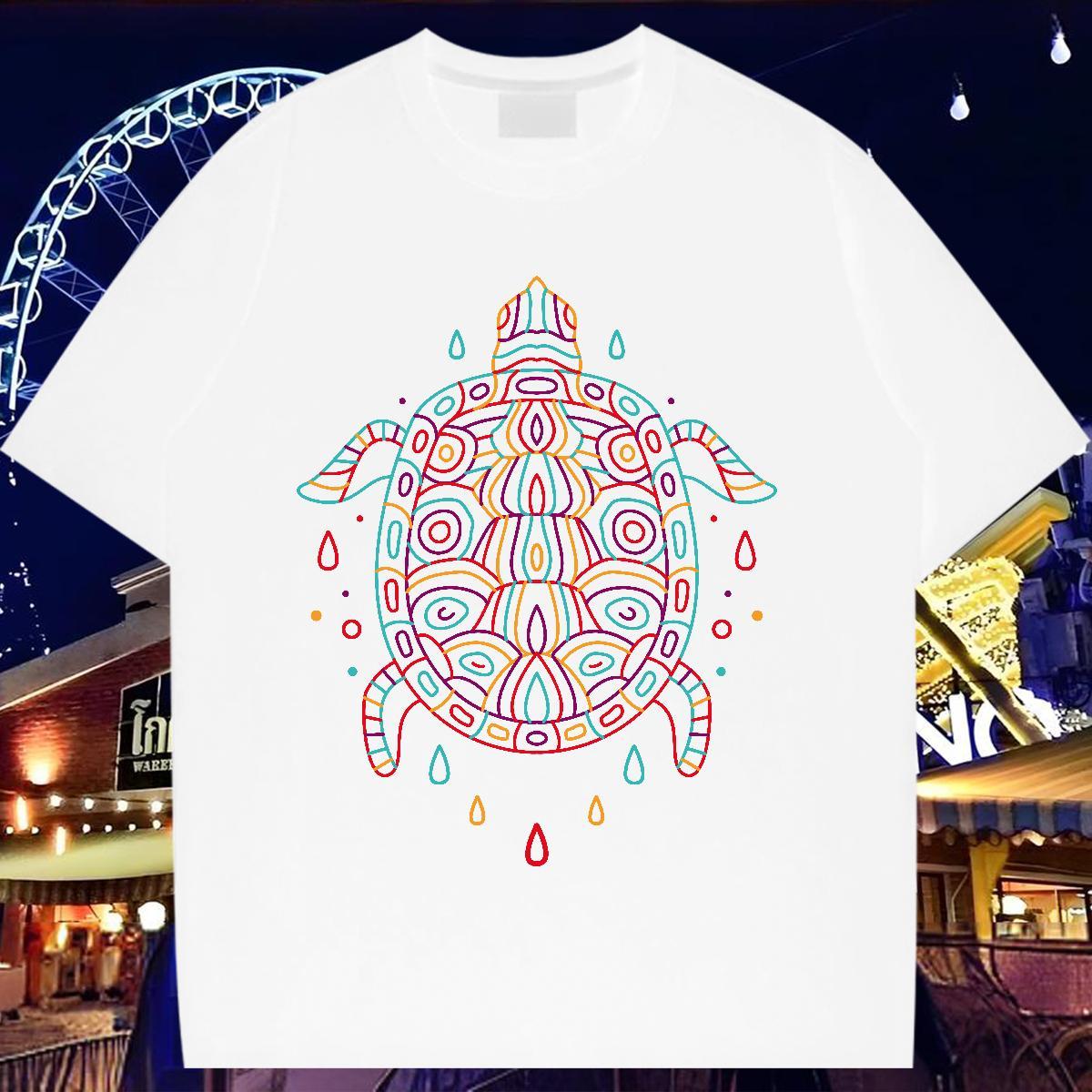 2024 Designer T-Shirts for Women Short Sleeve O-Neck 230g Pure Cotton Woman Tshirt Cartoon Floral Printing tortoise Street Casual Unisex Tops