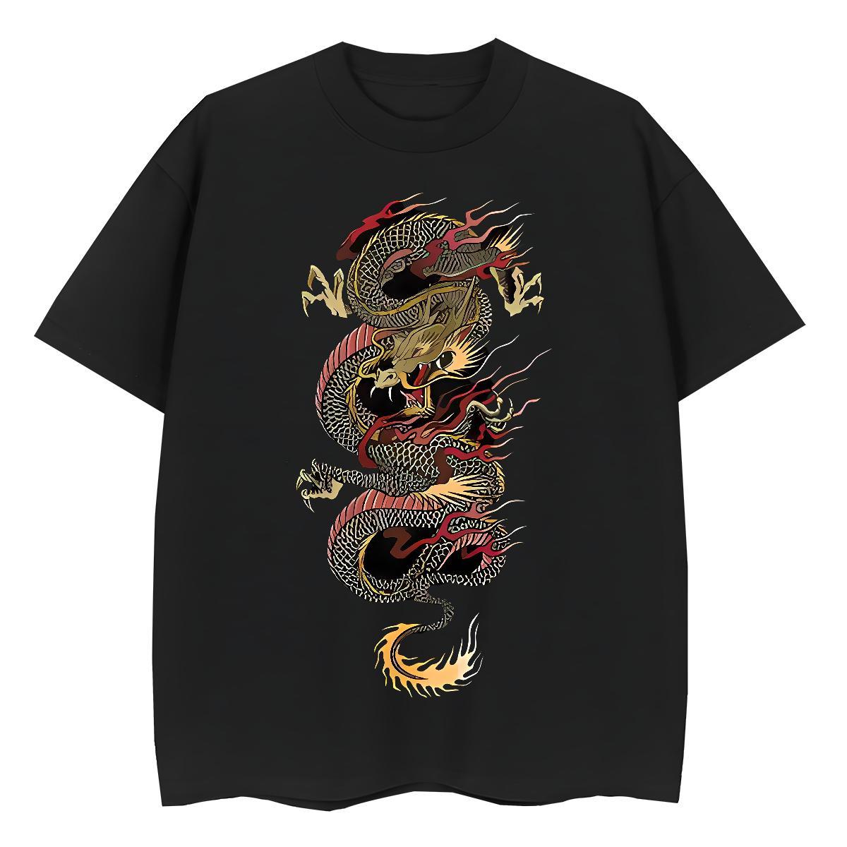 Comfortable Men Clothes T-Shirt Hip Hop Street 230g Cotton Custom Printed Short Sleeve Soft Angry Dragon Mens T Shirts 2024 Polos