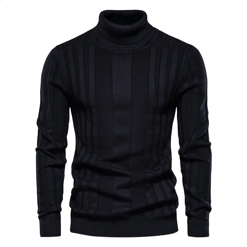 AIOPESON ultrathin fit pull turtle neck mens casual solid color warm stripe sweater winter fashion 240821