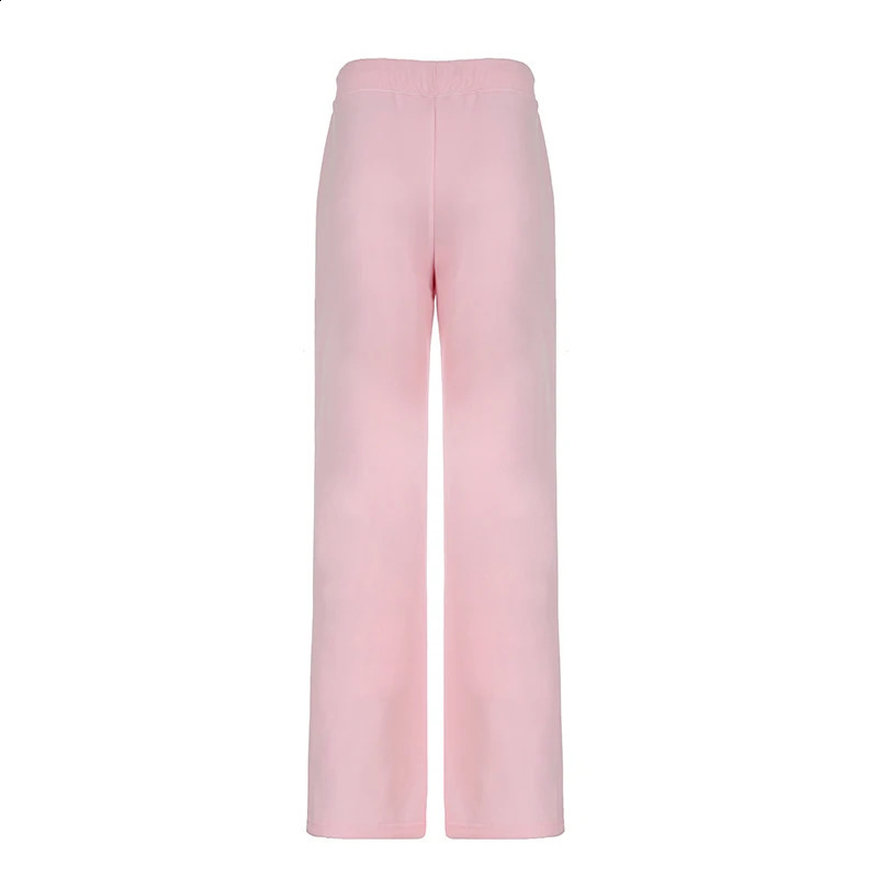 IAMTY Y2K Drawstring Waist Pants Pink Sweet Baggy Straight Leg Trousers Cute Casual Basic Sweatpants Jogging Streetwear 240821