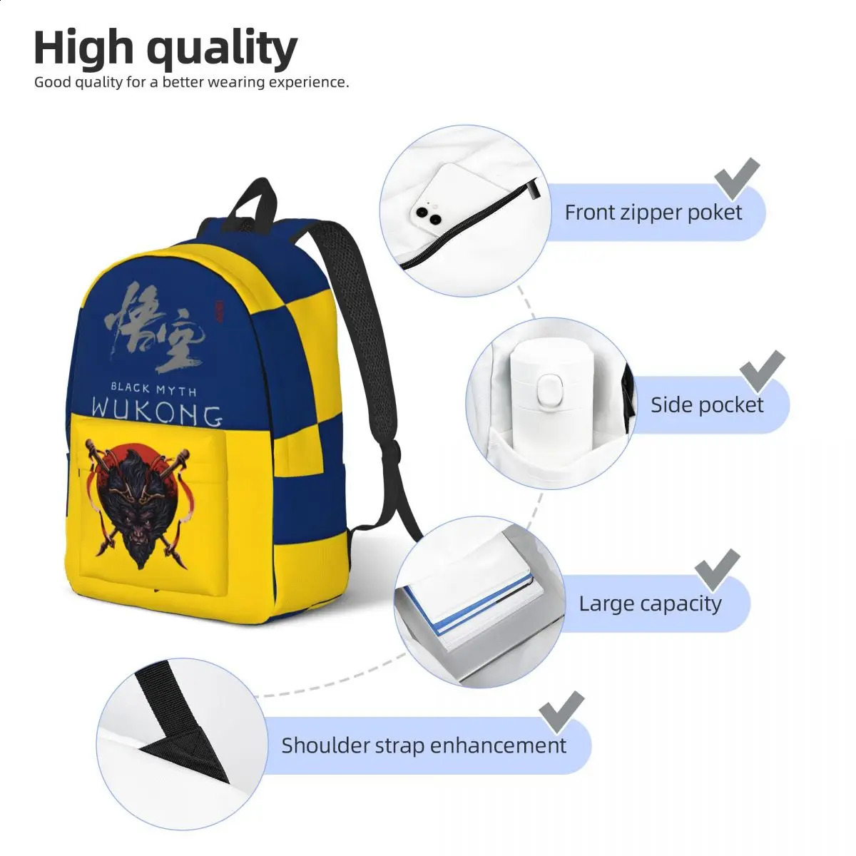 Samurai Monkey Daypack Black Myth Wukong Teenager Light High School Gift Multi Company Childrens Bag 240822