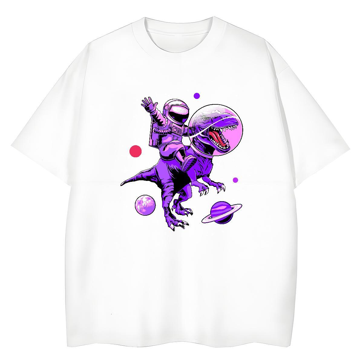 Comfortable Couples T Shirts 230g 100% Cotton spaceman Street T Shirts Women Round Neck Short Sleeve Anime Tops