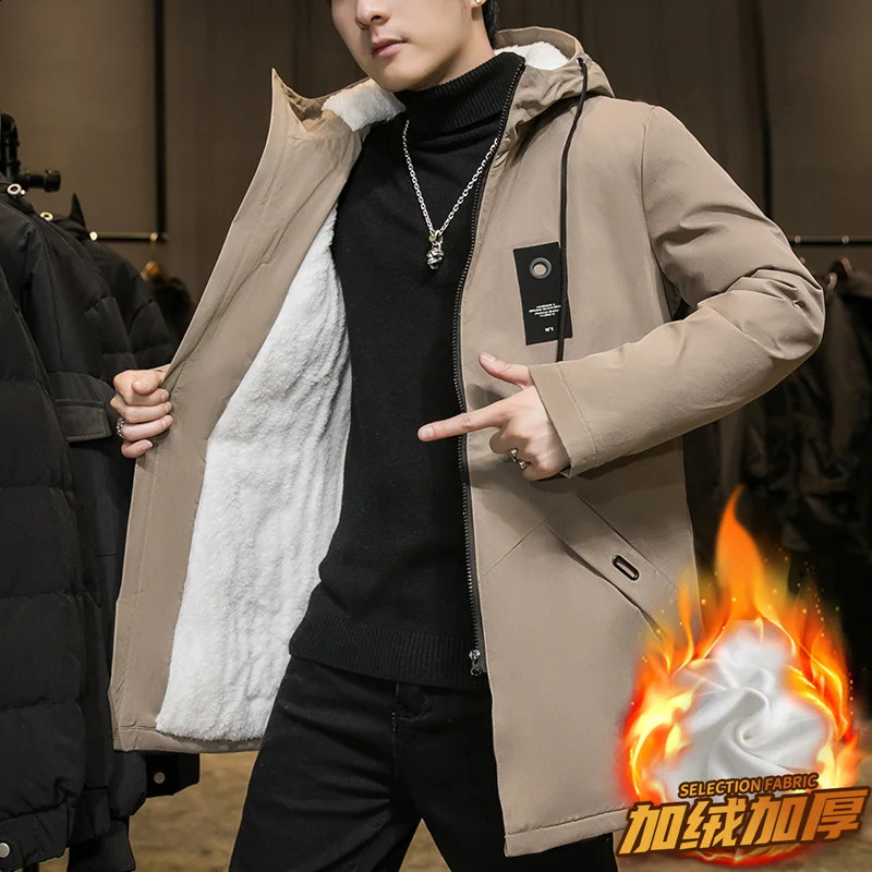 Autumn and Winter Fashion Trend Solid Color Plus Fleece Trench Coat Mens Casual Loose Thick Warm Large Size Coat M-6XL 240822