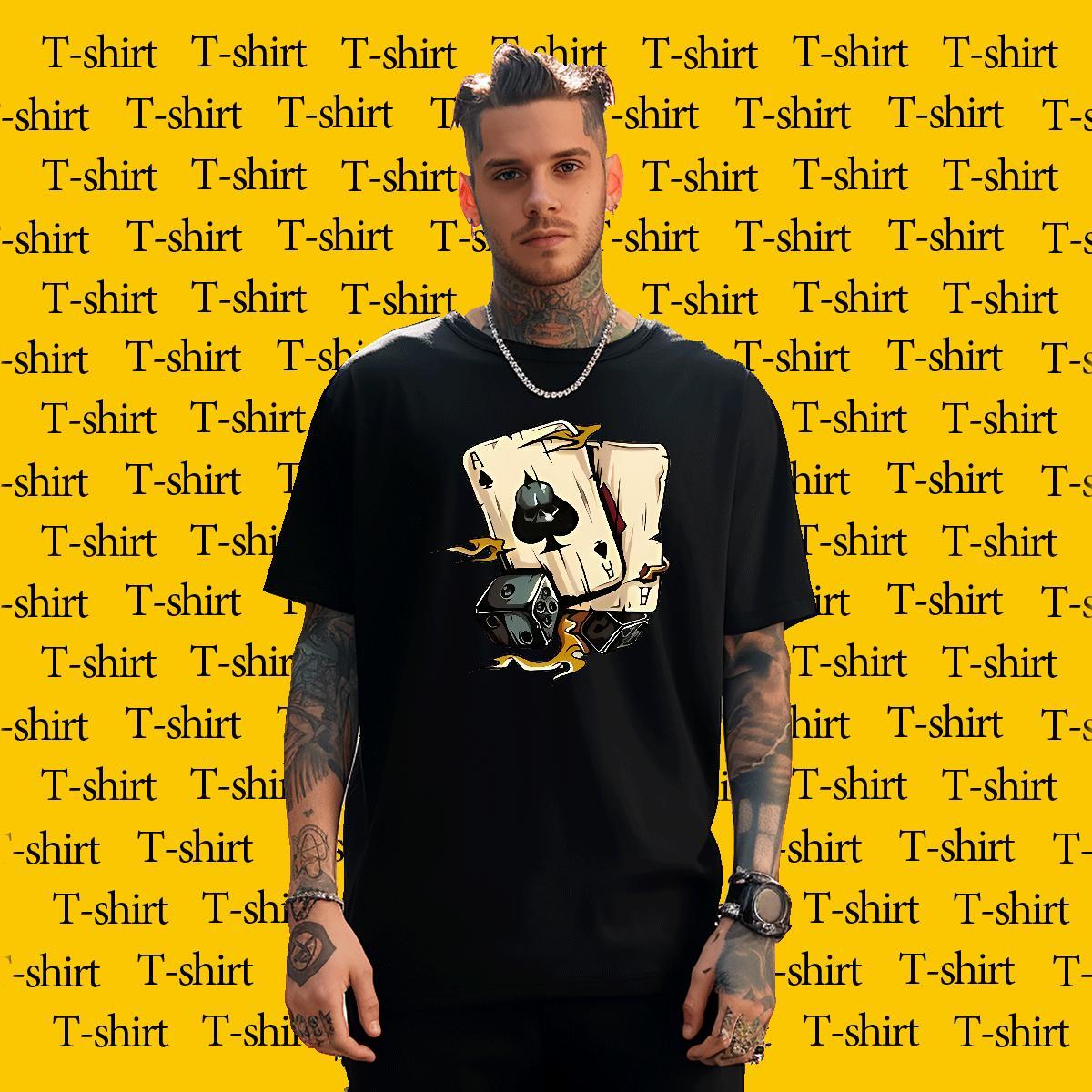 Custom playing card Tshirt for Man Woman 230g Cotton Man T Shirts Black White Street Wear Breathable Soft TOP Quality Tops Shirt