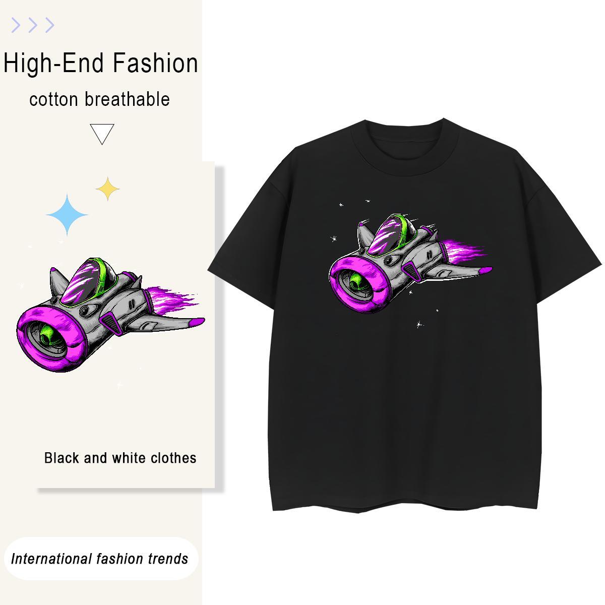 Designer Nice Women Tees 230g 100% Cotton spaceship Street T-Shirts for Women Breathable Short Sleeve Cartoon Print Tops Tees