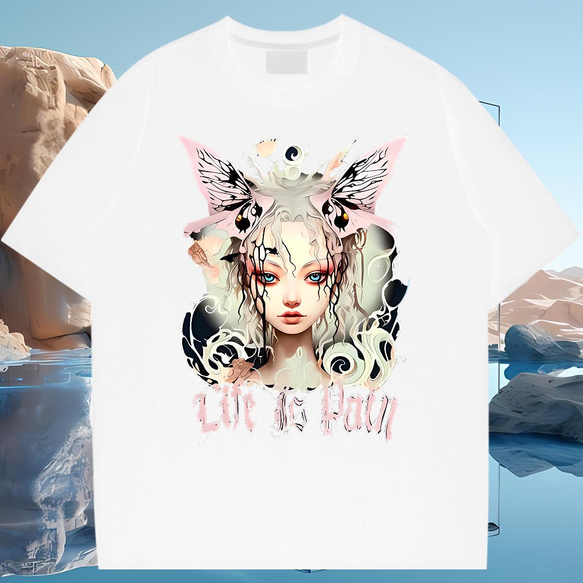 Cool Design Butterfly Girl Men T Shirts Spring Summer Men Tshirts 230g 100% Cotton Customized Breathable Short Sleeve DIY Printed Clothings