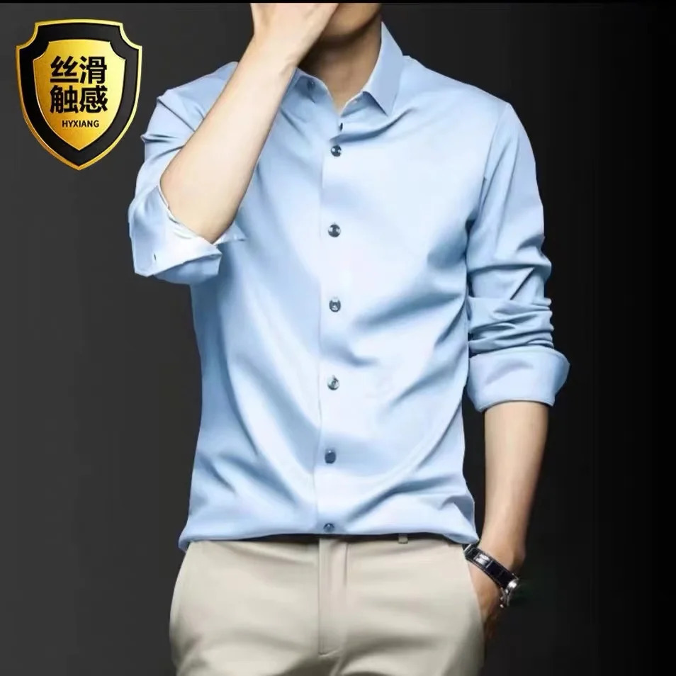 6XL mens shirt dress long sleeve Spring and autumn ice silk high quality business casual wear breathable plus size slim fit 240822