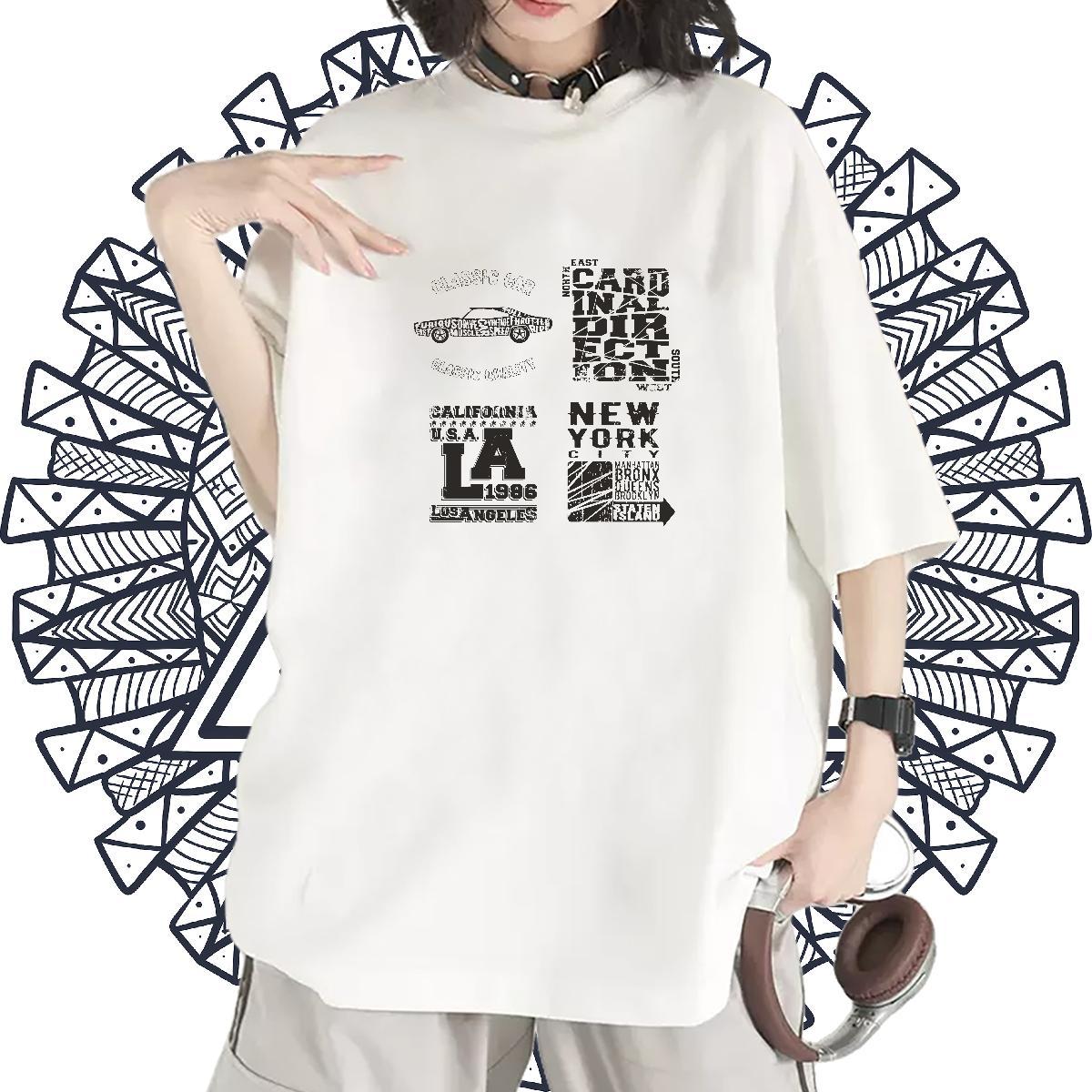 Soft Unisex Tshirts 230g 100% Cotton letter Casual T Shirts Women Crew Neck Graphic Clothes Shirt