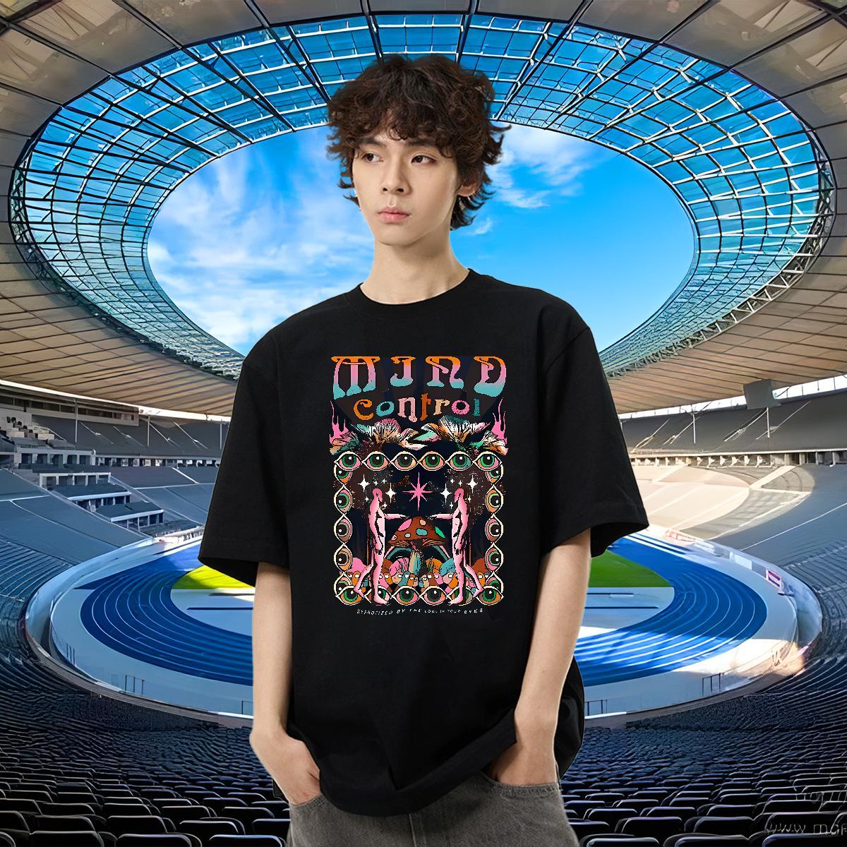 Free Shipping Men Clothes T-Shirt Casual Daily Wear 100% Cotton 230g Asian Size Pure Cotton eyes T shirt Classic Tops Tees