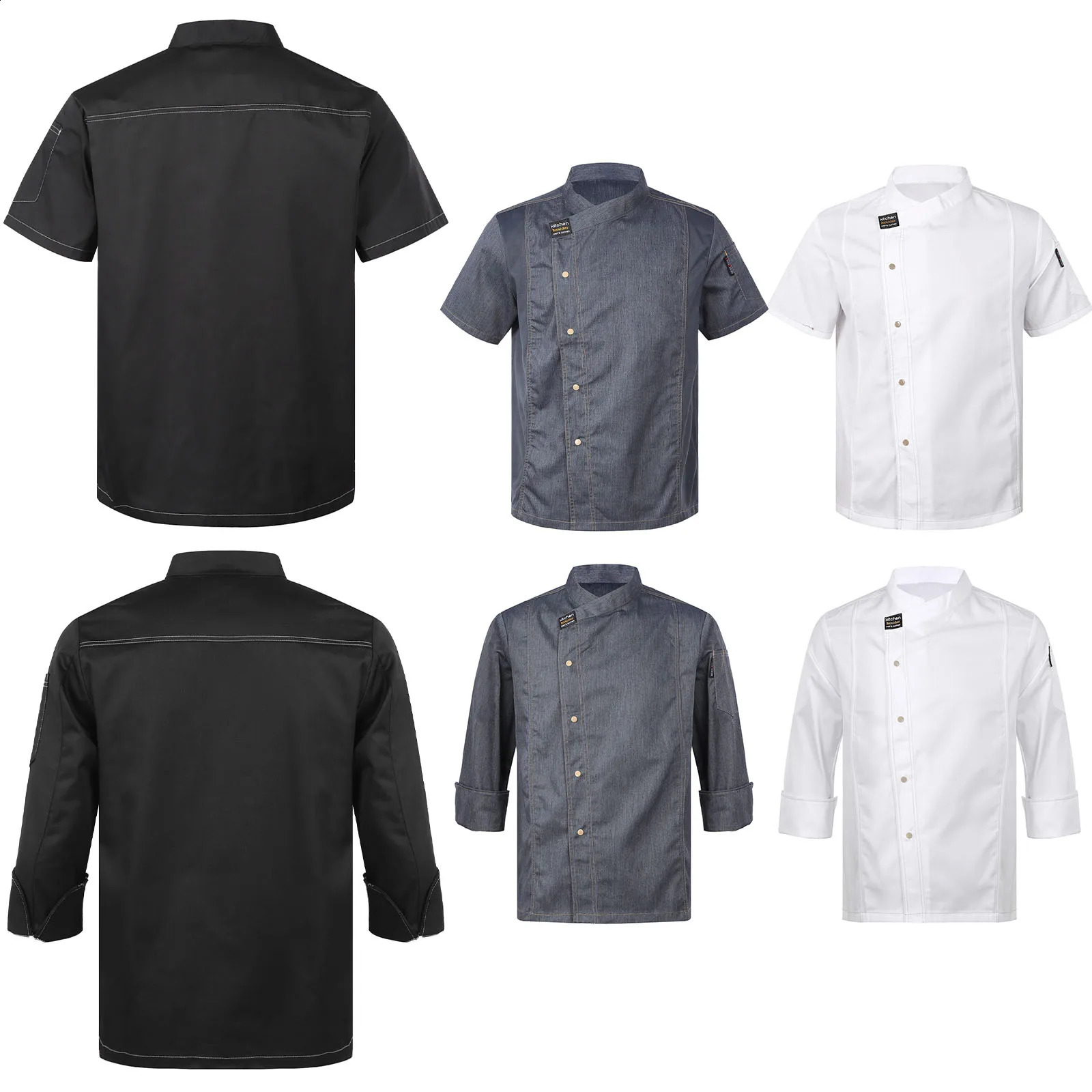 Mens Womens Unisex Chef Shirt Adults Kitchen Work Uniform Chef Coat Cook Jacket el Restaurant Canteen Cake Shop Cafe Costume 240814