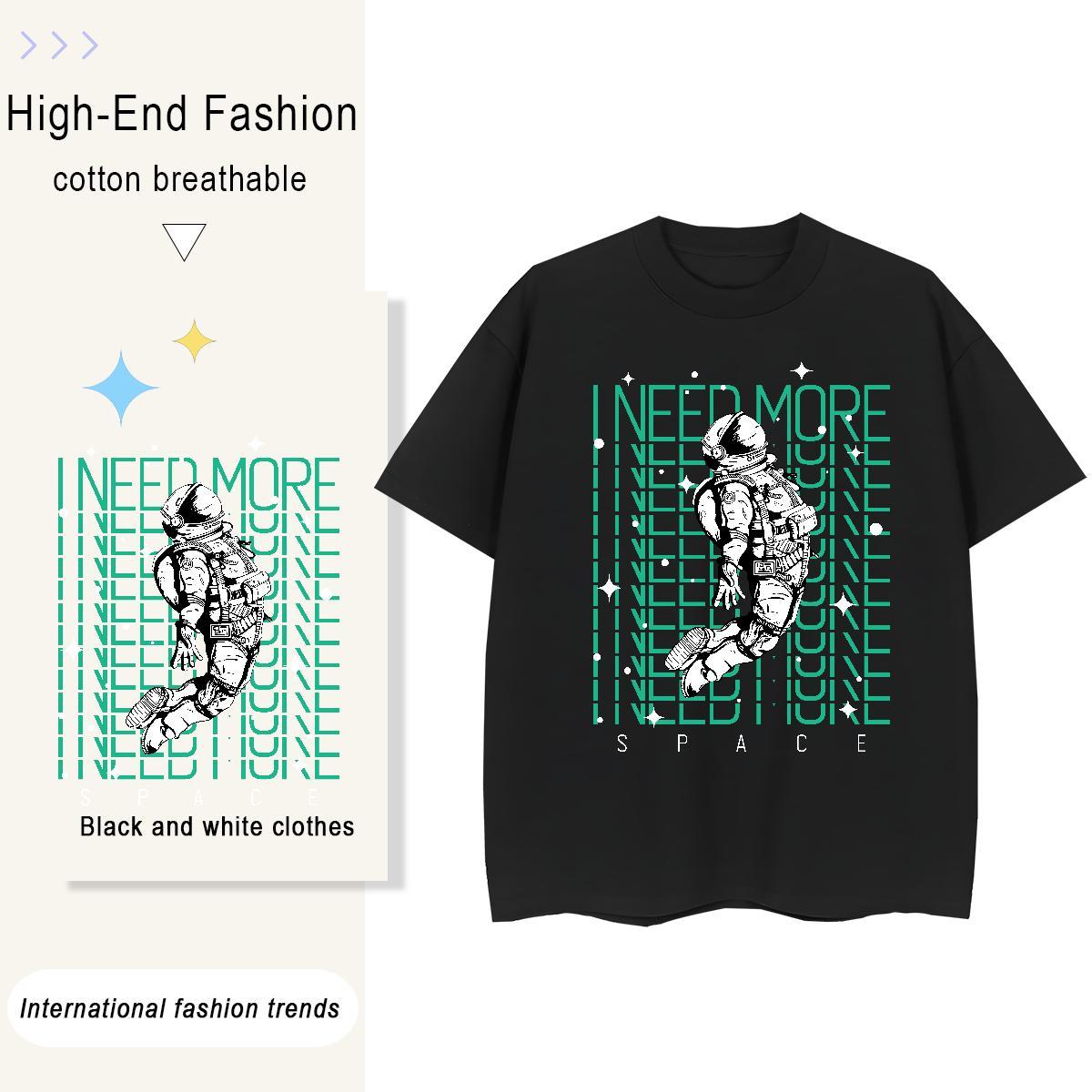 Loose fit Couples T Shirts 230g Pure Cotton spaceman Hip Hop Street Womens T Shirts Crew Neck Breathable White Plus Size Top Tees