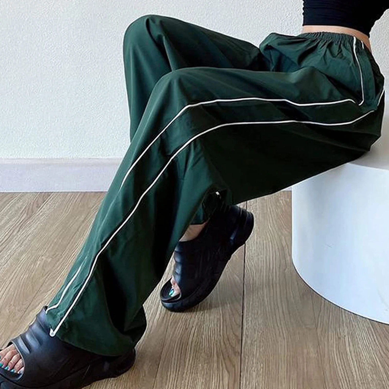 Y2k Women Drawstring Jogger Pants Streetwear Korean Harajuku Parachute Pants Men Sports Sweatpants Wide Leg Trousers Pants 240821