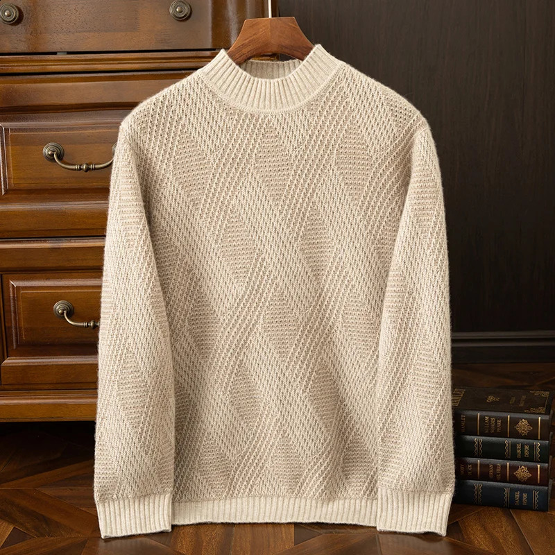 AutumnWinter Collection 100% Cashmere Mens Seven Needle Thickened Half High Neck Two Color Casual Sweater 240821