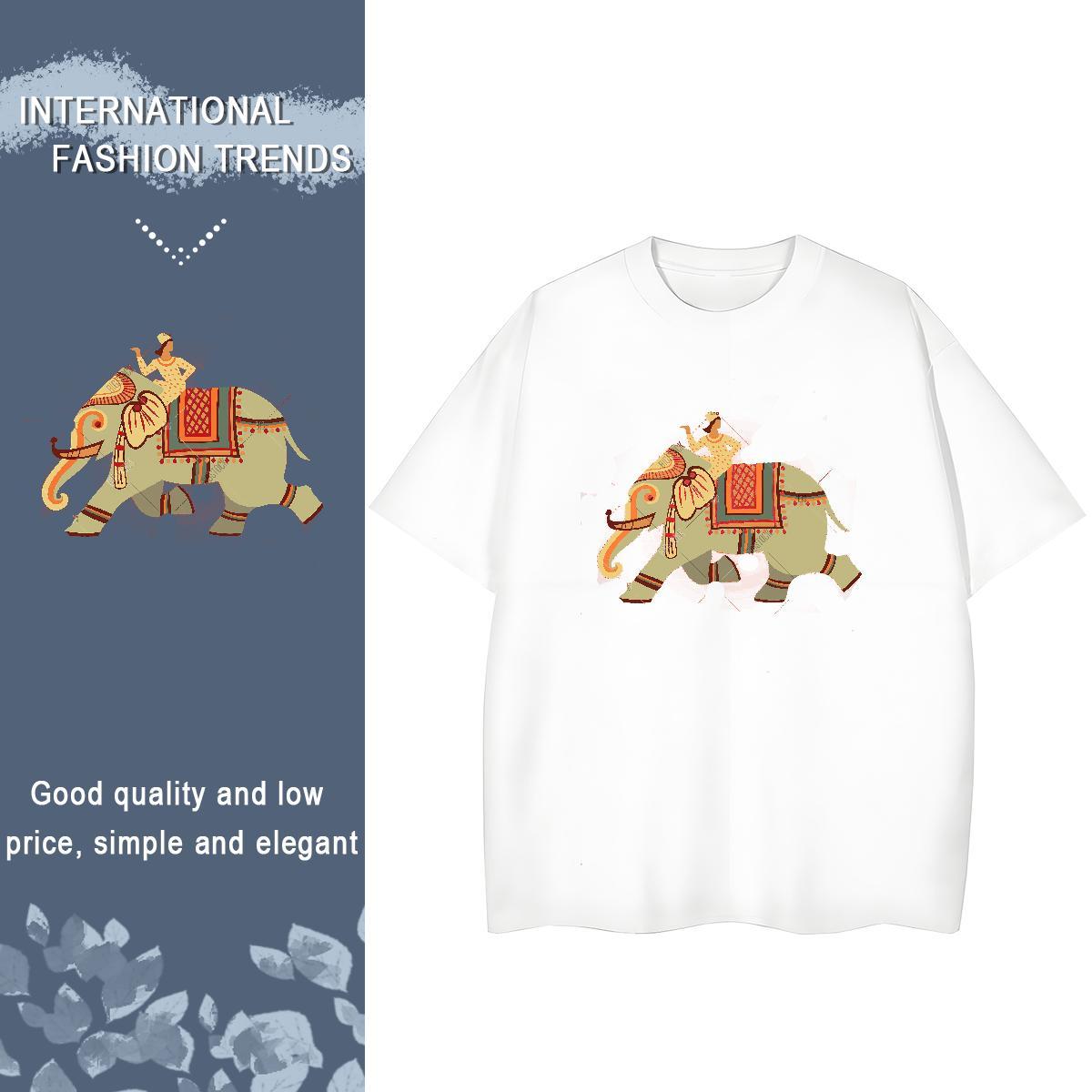 Factory Direct T Shirt For Woman O-Neck Short Sleeve 230g Pure Cotton Couples T Shirts Cartoon Print elephant Sport Comfortable Tops Shirt