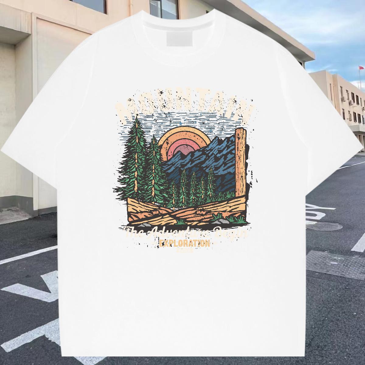 Designer Men Tees Home Outdoor 230g 100% Cotton Custom Printed O Neck Short Sleeves mountains T Shirts Men Brand Tops Shirt