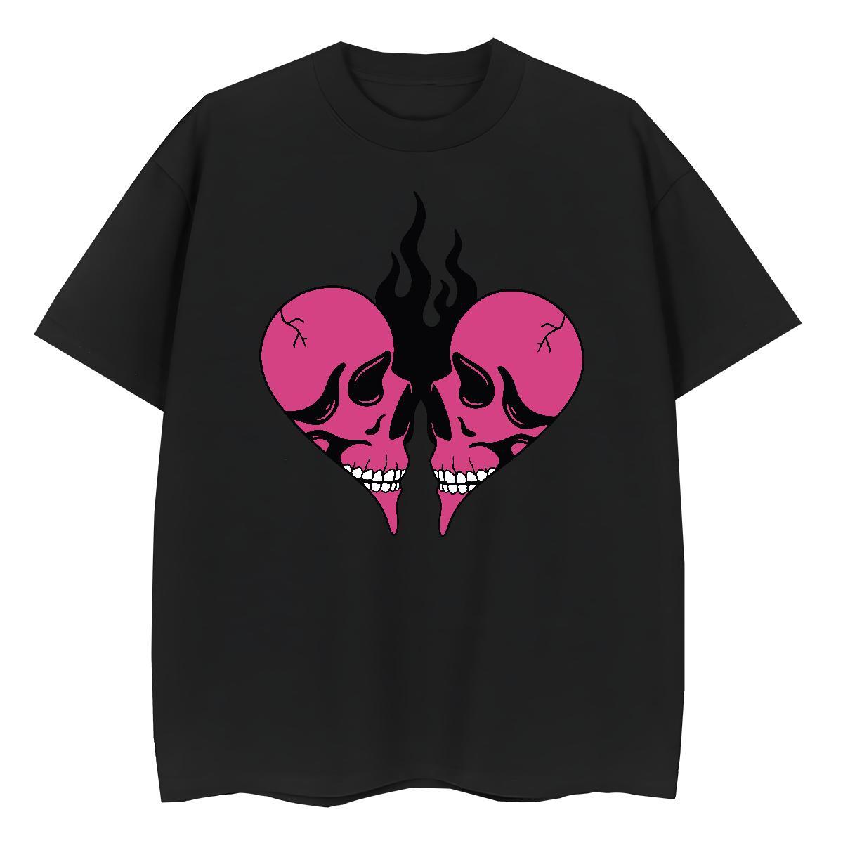 Classic T Shirts Women 230g Cotton O-Neck Short Sleeve Hip Hop skull Couples T Shirts Comfortable Plus Size Cartoon Polos