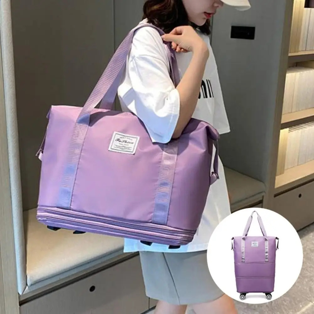 Dry wet separation luggage bag expandable rolling luggage bag lightweight folding business travel bag with wheel handle 240821