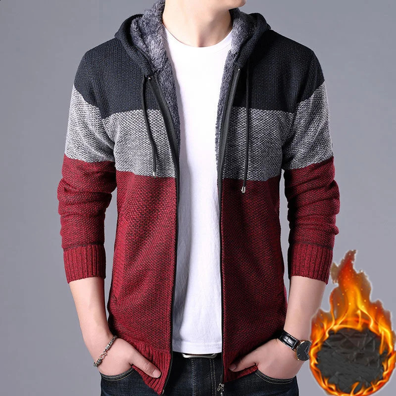 Fashionable mens wool thick autumn and winter sweater zipper plain collar long sleeved casual bottom thin knitted pulled 240821