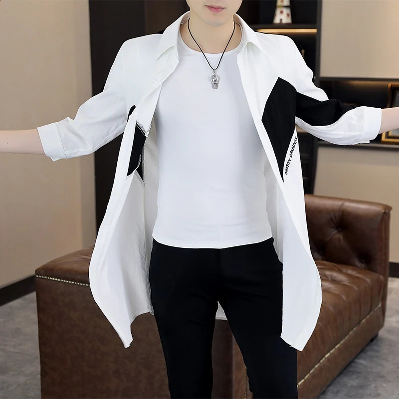 Plus Size Windbreaker Mens Summer Thin Color Blocking Embroidery Coat Long Section Jackets Sunscreen Trench Coats Men Clothing 240822