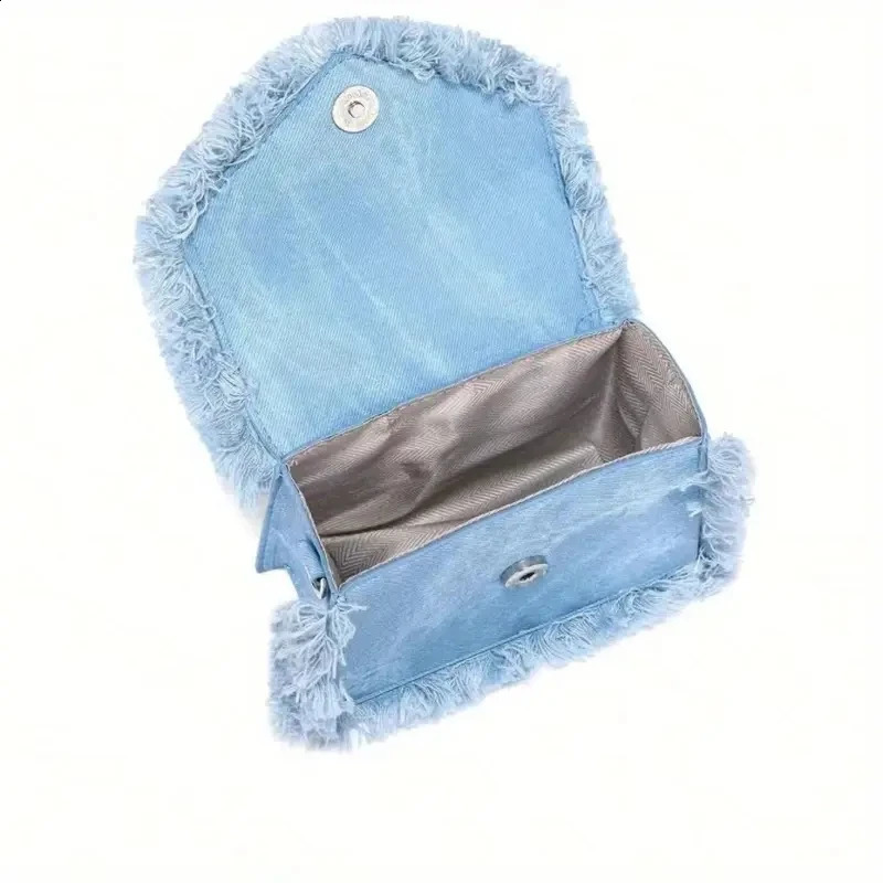 Fashion Tassel Denim Women Handbags Box Shoulder Crossbody Bags Small Flap Female Purses 2024 240821