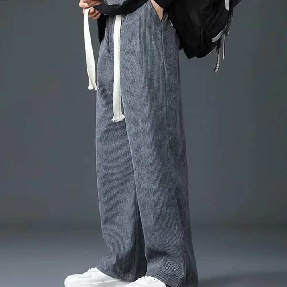 Men Solid Color Vintage Casual Straight Pants Spring Autumn Korean Fashion Wide Leg Trousers Men Street Corduroy Pants 240822