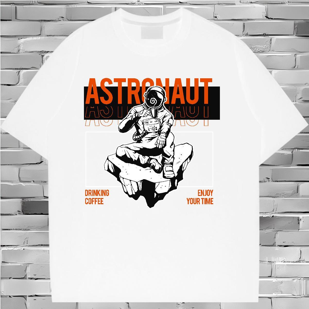 High quality Women Tees 230g Pure Cotton spaceman Casual Daily Wear T shirt Breathable Crew Neck Black Oversized Tees Shirts