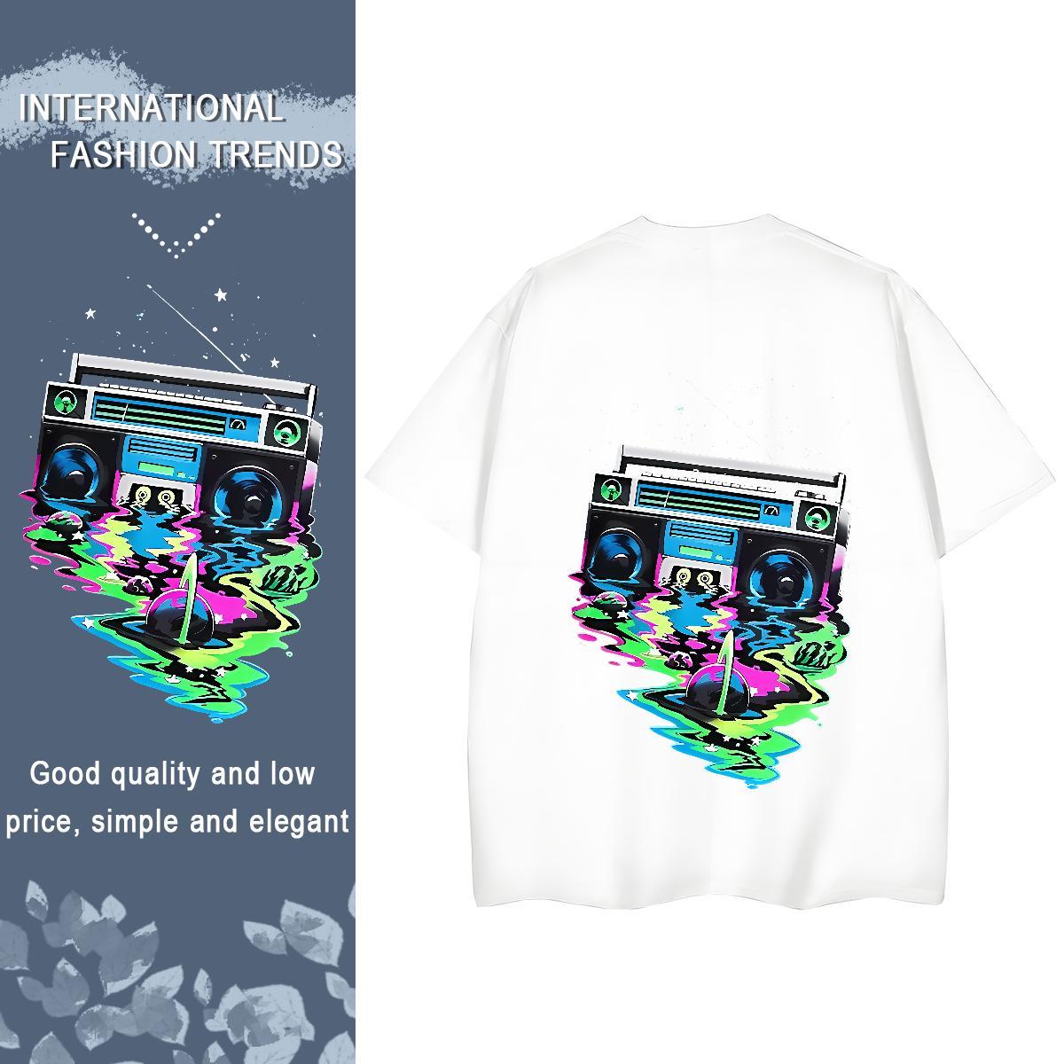 2024 Casual Womens T Shirts 230g Cotton O-Neck Short Sleeve Hip Hop Street radio Women Tees Loose fit Anime Wear