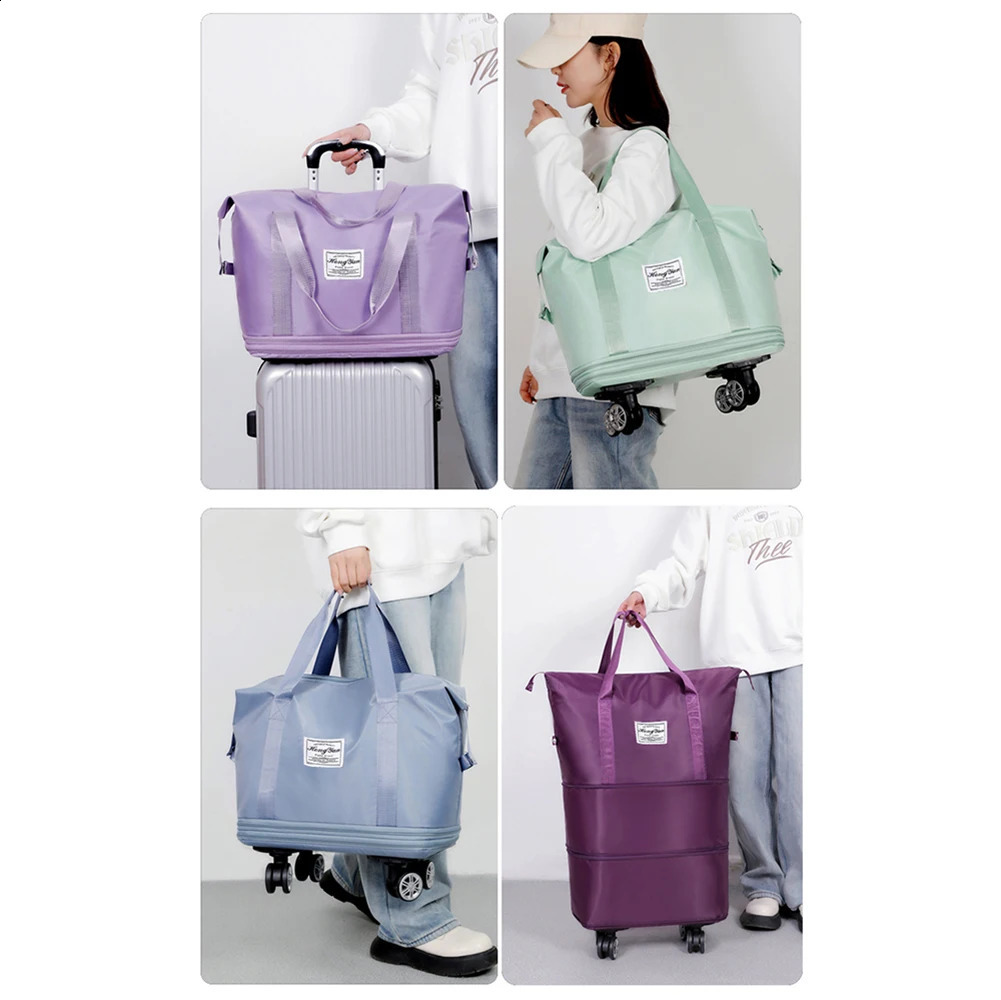 Travel fitness Oxford cloth large capacity foldable waterproof dry wet separation wheel detachable storage bag handbag 240821