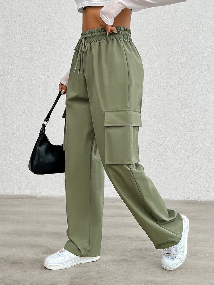 Women Overalls Elastic Drawstring Waist Pants Wide Leg Baggy Trousers Y2k Streetwear Oversize Sweatpants With Pocket 240821
