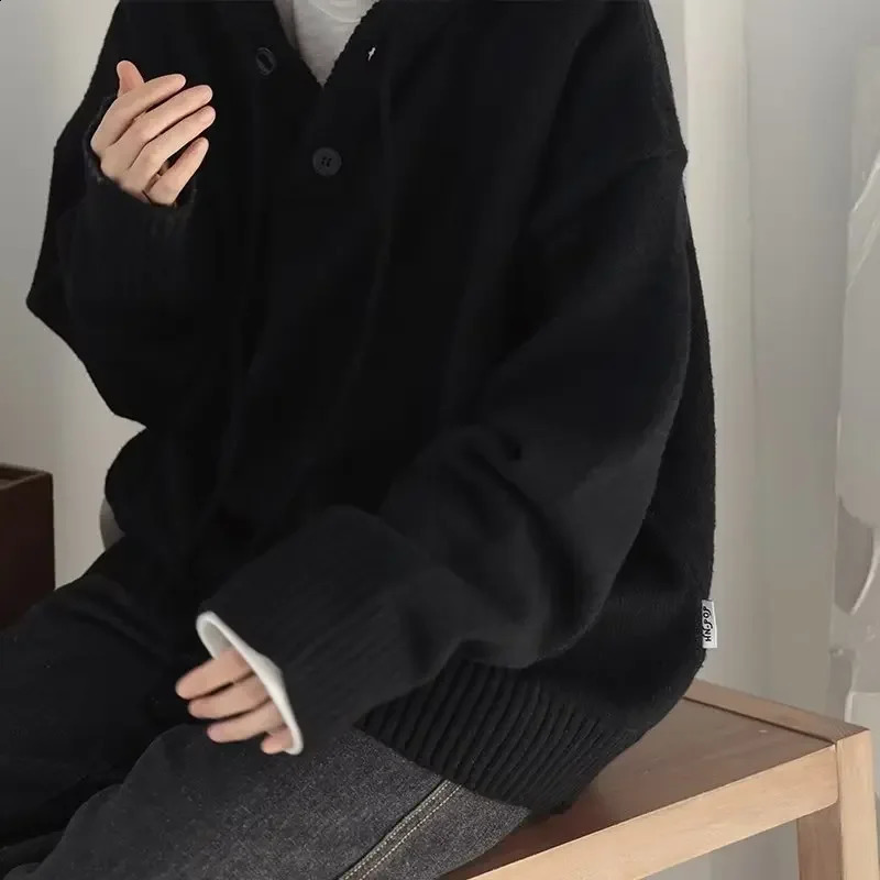 Vintage Casual Mens Hooded Sweater Half-zipped Up Loose-fit Idle Style Knitted Top American Style Thin For Autumn Winter 240821