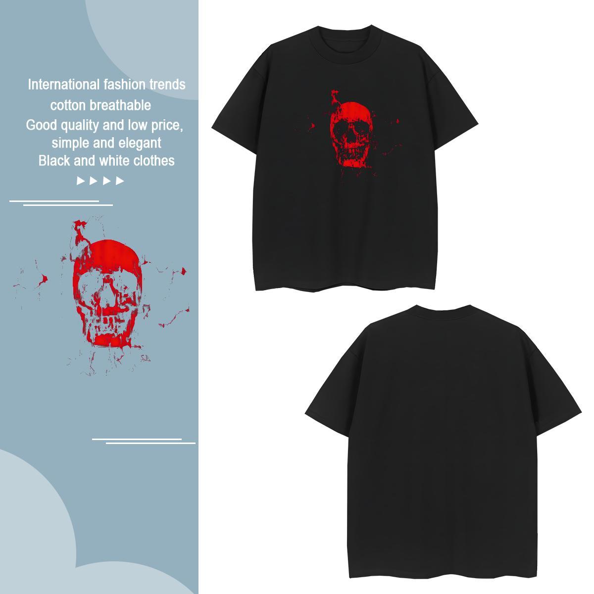 Classic blood Men Tops Tees 230g 100% Cotton Man T Shirts Oversized High Street Hip Hop Breathable Crew Neck Popular Polos